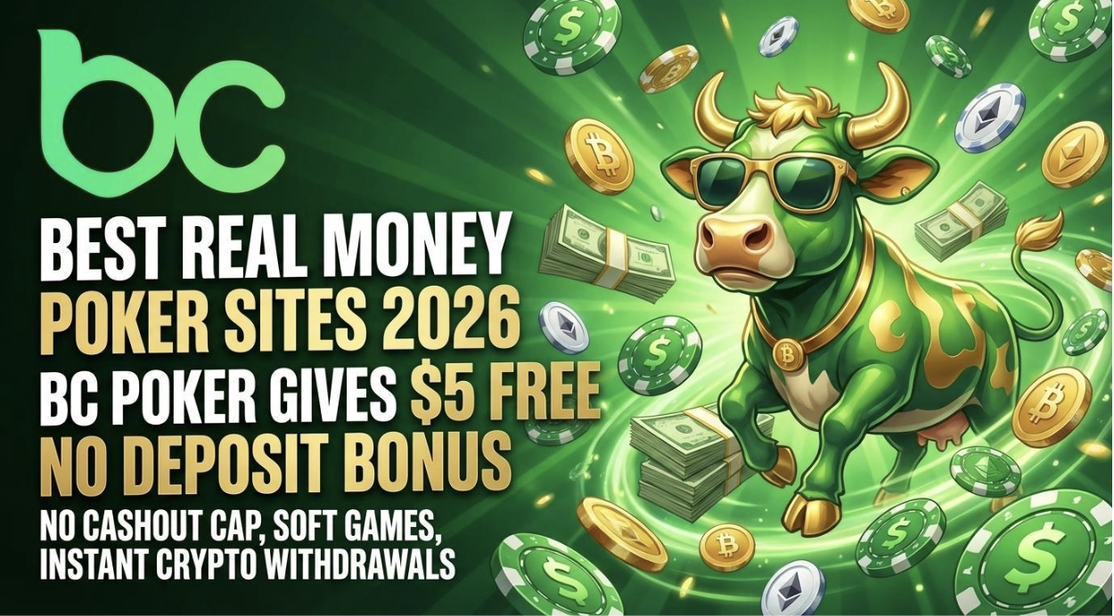 Real Money Poker Sites 2026: BC Poker Gives $5 Free No Deposit Bonus With No Cashout Cap, Soft Games, and Instant Crypto Withdrawals