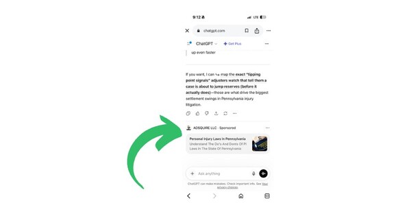 ADSQUIRE Creates Another Legal Marketing First By Being The First Ad Agency To Place A Lawyer Advertisement On ChatGPT