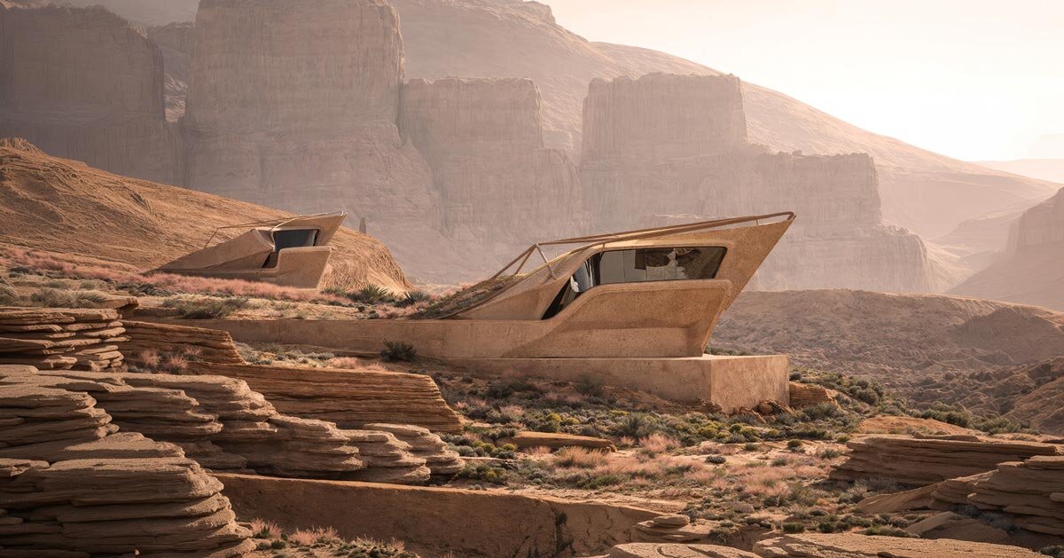 rammed-earth prisms emerge from the american desert to shape observatory house