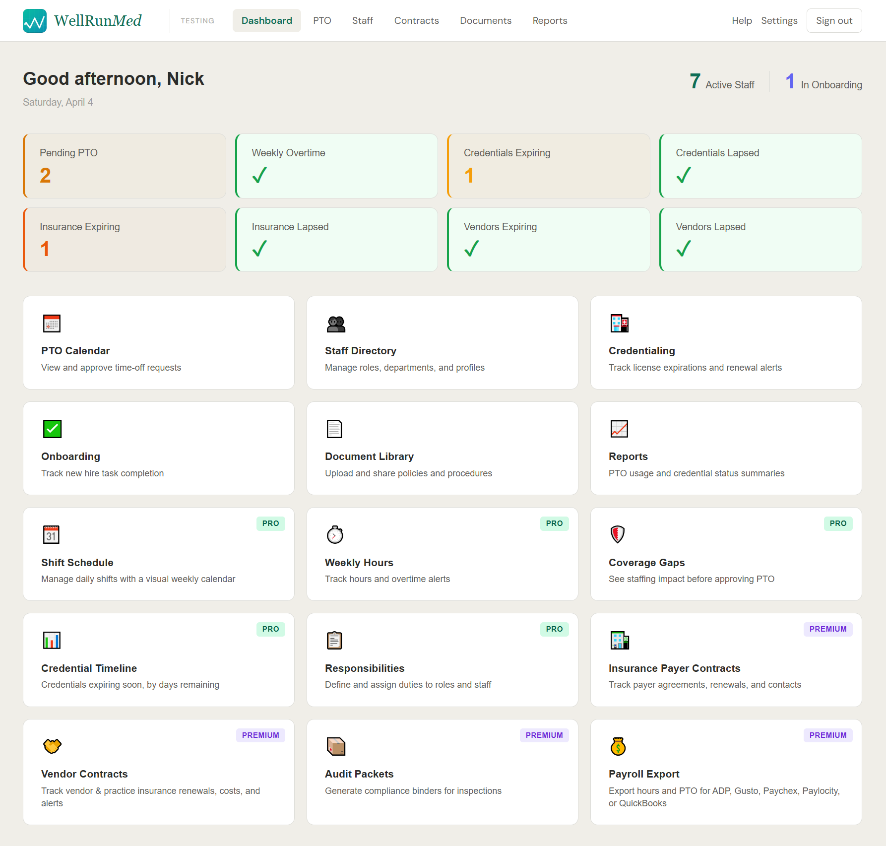 WellRunMed – Organize PTO, credentialing, and onboarding for your medical practice